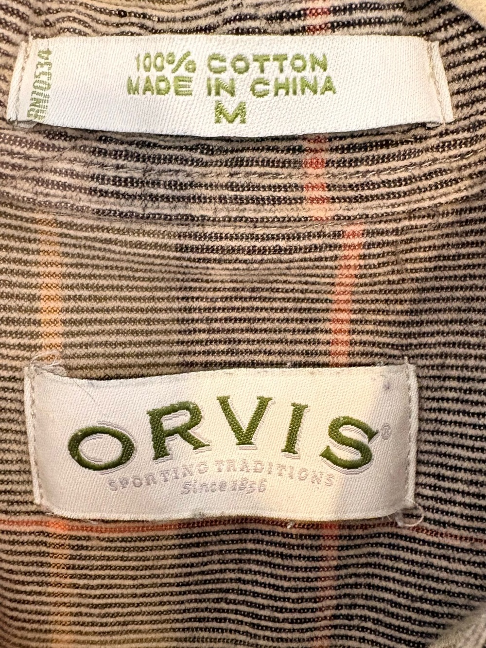ORVIS Corduroy Button-Down Plaid Shirt in Orange Grey Green Men’s Medium - Picture 4 of 14